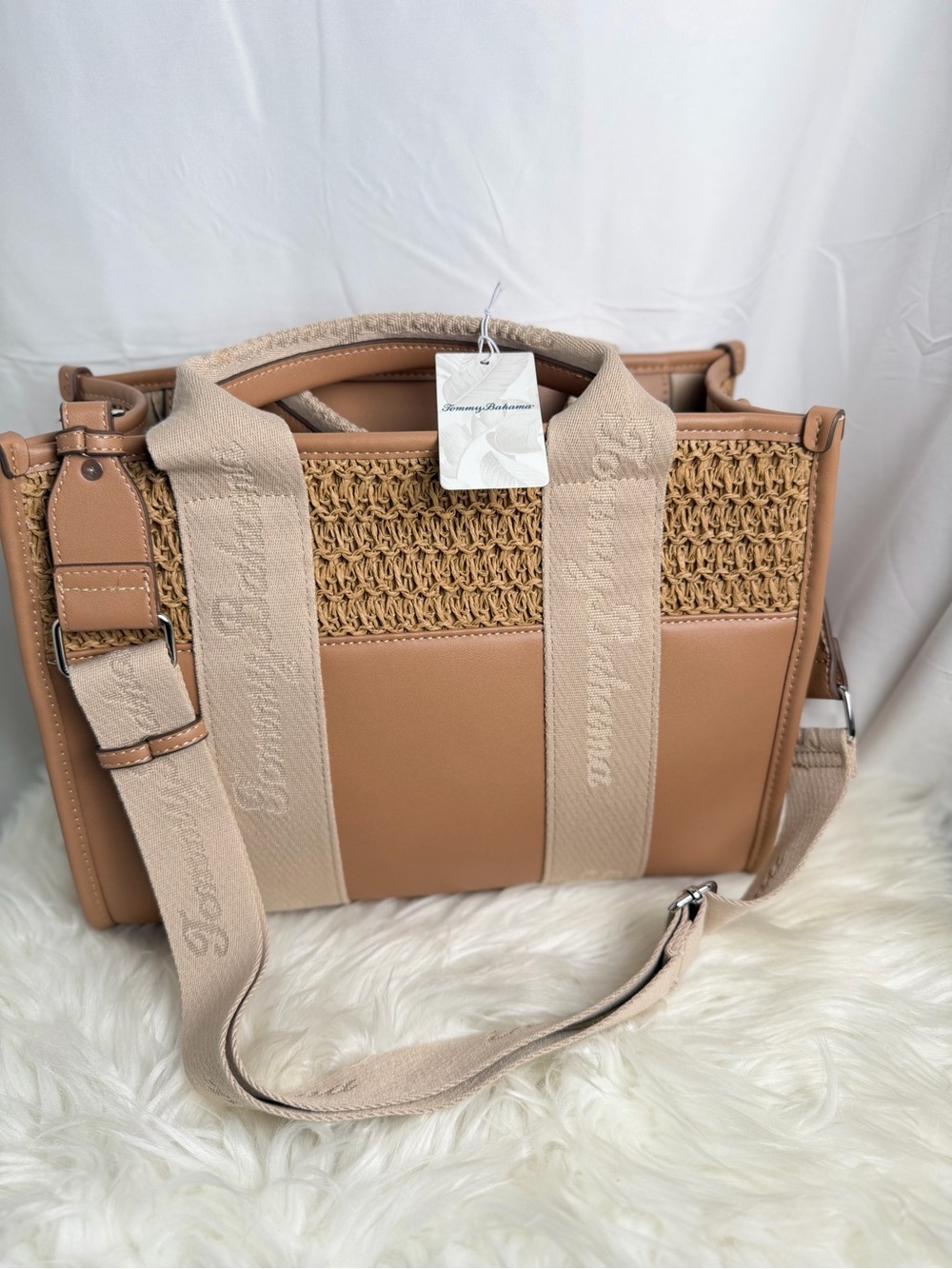 Tommy Bahama Tan and Natural Woven Shoulder Tote